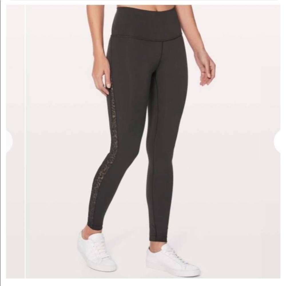 Lululemon leggings black w lace side panel